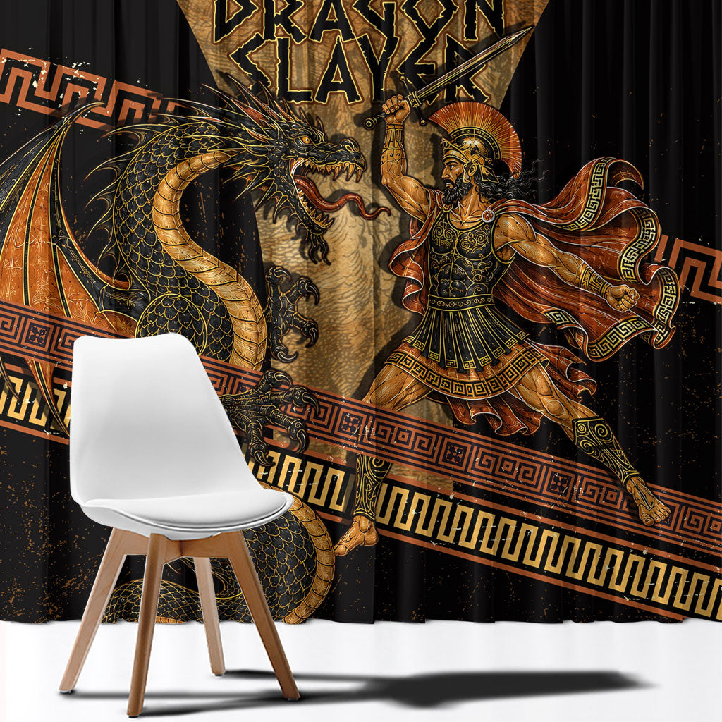 Cadmus Dragon Slayer Window Curtain Mythological Beast Battle Vintage Greek
