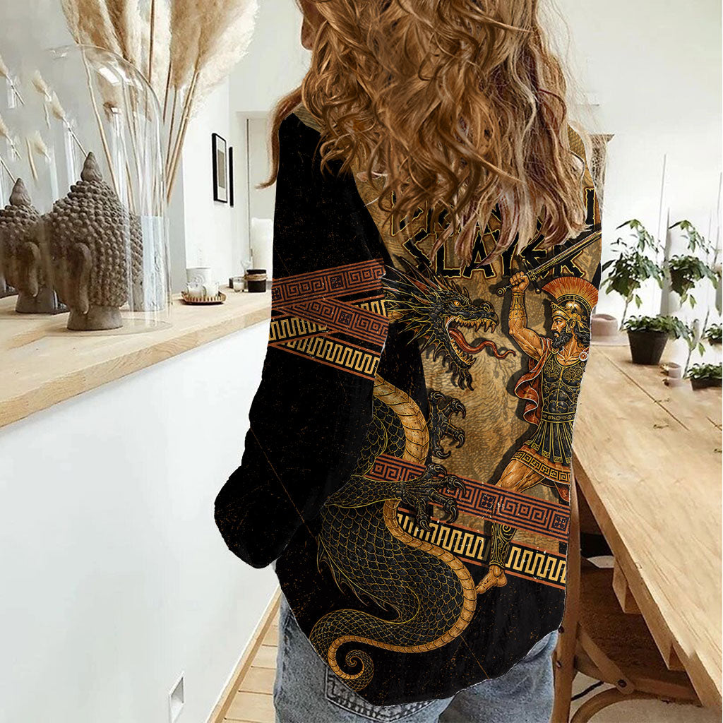 Cadmus Dragon Slayer Women Casual Shirt Mythological Beast Battle Vintage Greek