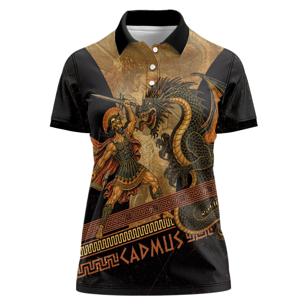 Cadmus Dragon Slayer Women Polo Shirt Mythological Beast Battle Vintage Greek