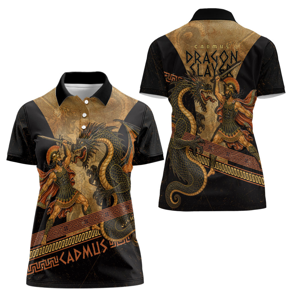 Cadmus Dragon Slayer Women Polo Shirt Mythological Beast Battle Vintage Greek