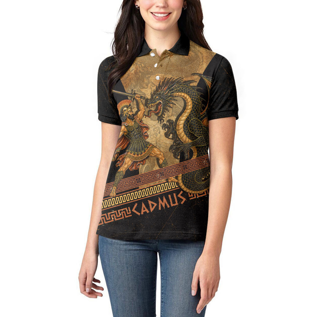 Cadmus Dragon Slayer Women Polo Shirt Mythological Beast Battle Vintage Greek