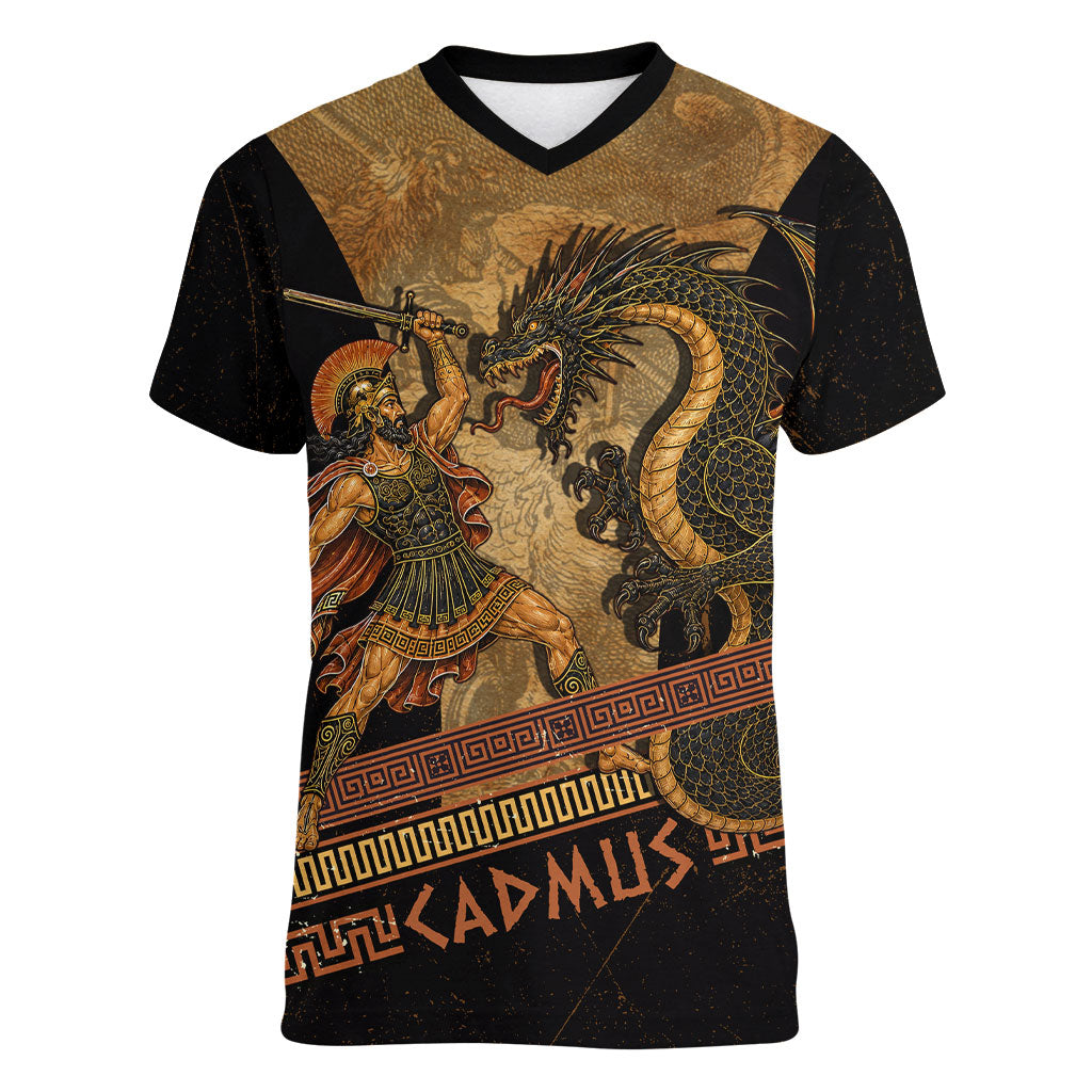 Cadmus Dragon Slayer Women V-Neck T-Shirt Mythological Beast Battle Vintage Greek