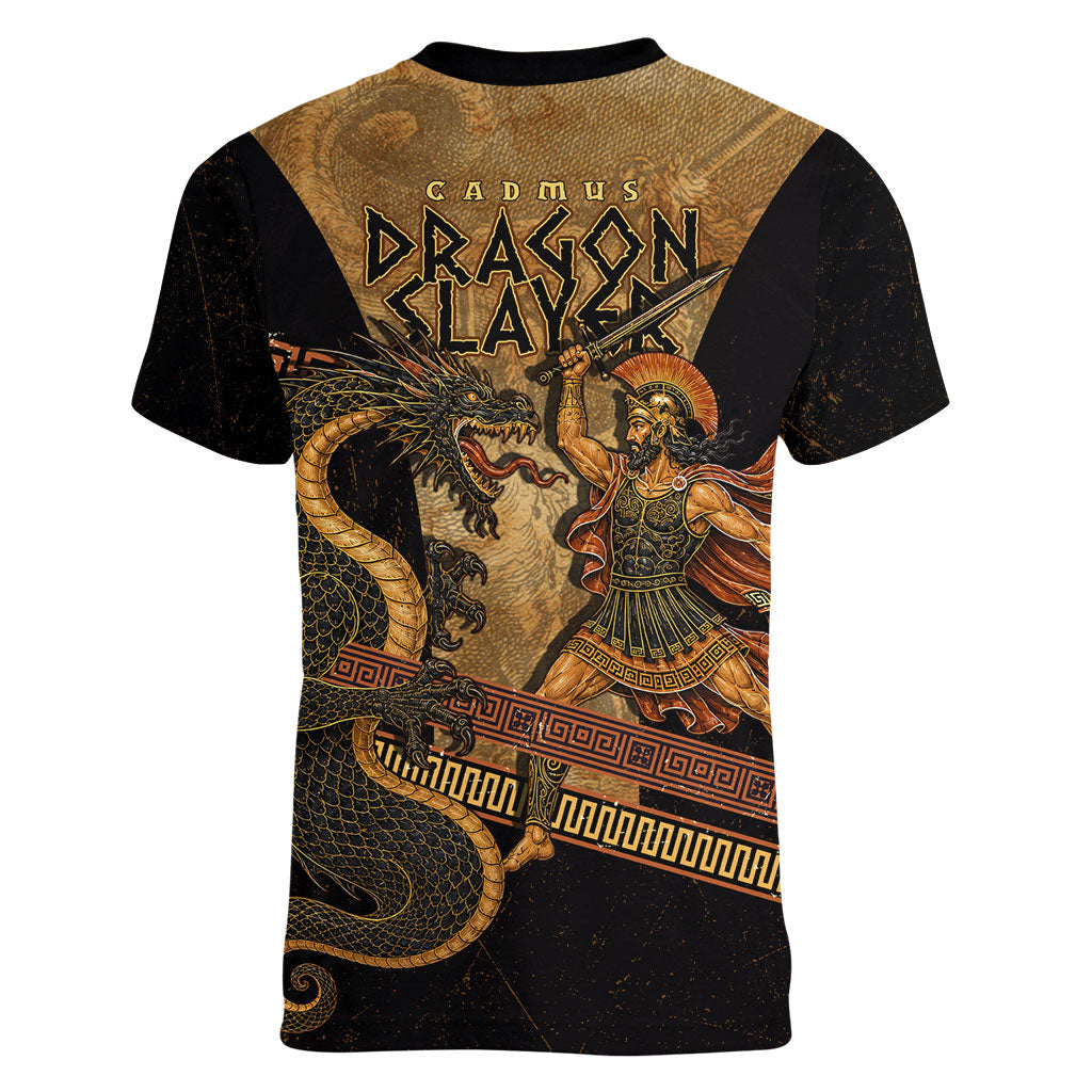 Cadmus Dragon Slayer Women V-Neck T-Shirt Mythological Beast Battle Vintage Greek