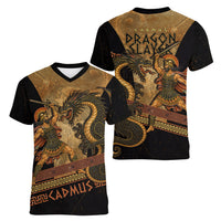 Cadmus Dragon Slayer Women V-Neck T-Shirt Mythological Beast Battle Vintage Greek