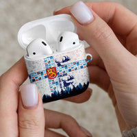 Finland Christmas AirPods Case with Reindeer Forest Crest and Nordic Pattern Design - Wonder Print Shop