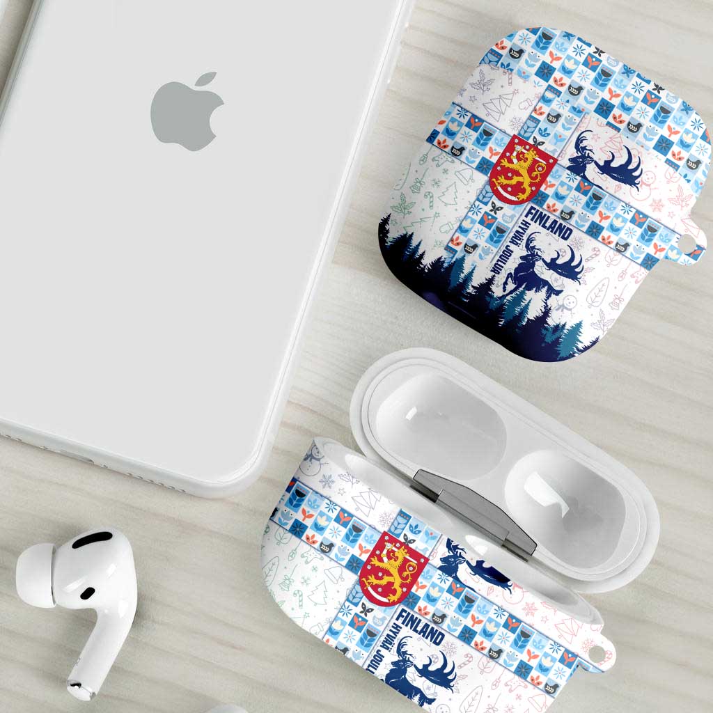 Finland Christmas AirPods Case with Reindeer Forest Crest and Nordic Pattern Design - Wonder Print Shop