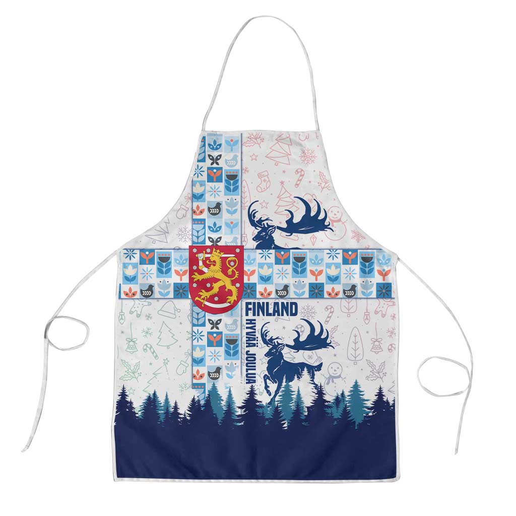 Finland Christmas Apron with Reindeer Forest Crest and Nordic Pattern Design - Wonder Print Shop