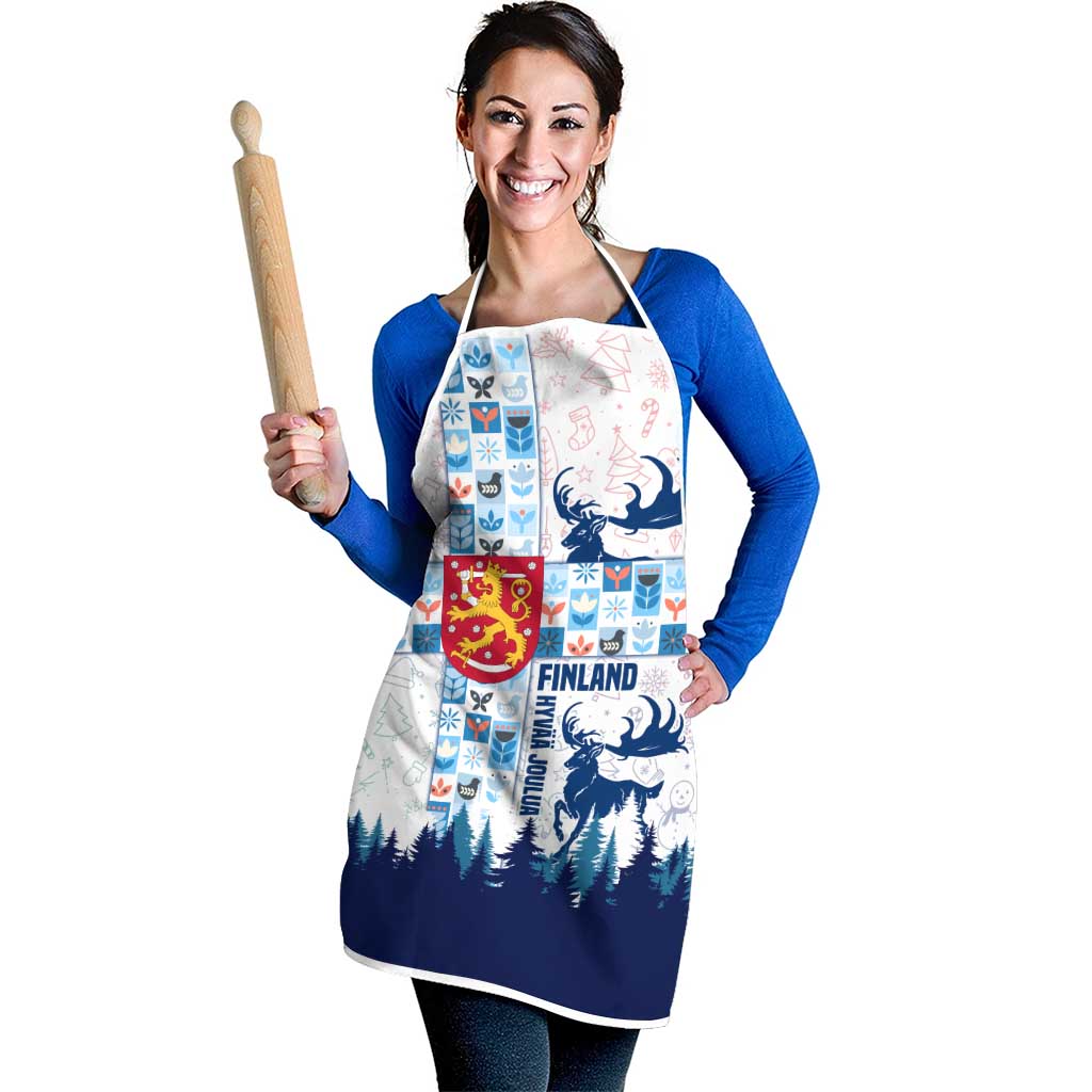 Finland Christmas Apron with Reindeer Forest Crest and Nordic Pattern Design - Wonder Print Shop
