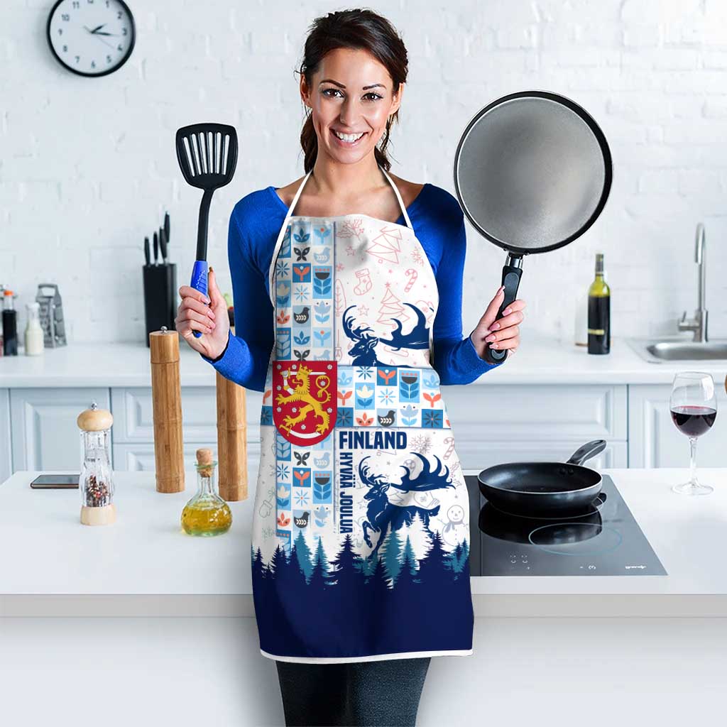 Finland Christmas Apron with Reindeer Forest Crest and Nordic Pattern Design - Wonder Print Shop