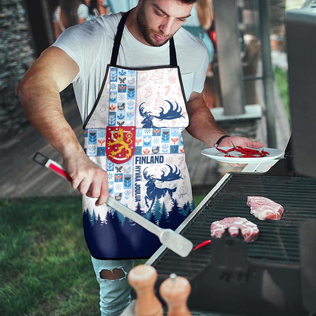 Finland Christmas Apron with Reindeer Forest Crest and Nordic Pattern Design - Wonder Print Shop