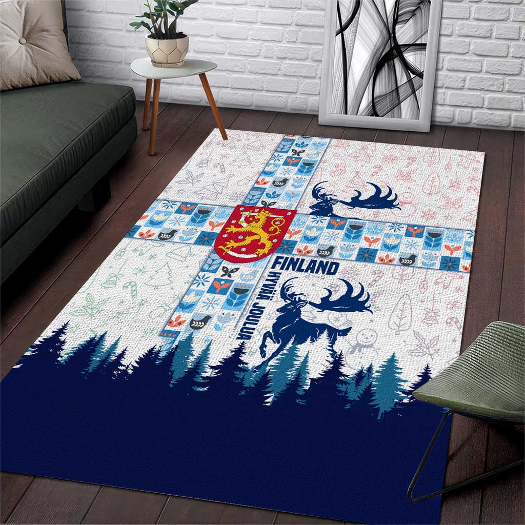 Finland Christmas Area Rug with Reindeer Forest Crest and Nordic Pattern Design - Wonder Print Shop