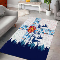 Finland Christmas Area Rug with Reindeer Forest Crest and Nordic Pattern Design - Wonder Print Shop