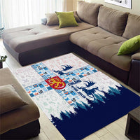 Finland Christmas Area Rug with Reindeer Forest Crest and Nordic Pattern Design - Wonder Print Shop