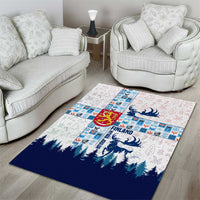 Finland Christmas Area Rug with Reindeer Forest Crest and Nordic Pattern Design - Wonder Print Shop