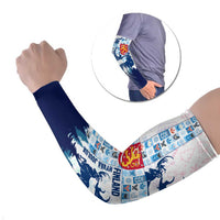 Finland Christmas Arm Sleeves with Reindeer Forest Crest and Nordic Pattern Design - Wonder Print Shop