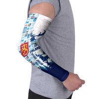 Finland Christmas Arm Sleeves with Reindeer Forest Crest and Nordic Pattern Design - Wonder Print Shop