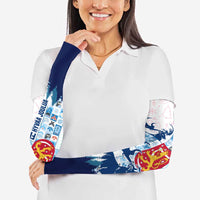 Finland Christmas Arm Sleeves with Reindeer Forest Crest and Nordic Pattern Design - Wonder Print Shop