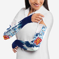 Finland Christmas Arm Sleeves with Reindeer Forest Crest and Nordic Pattern Design - Wonder Print Shop