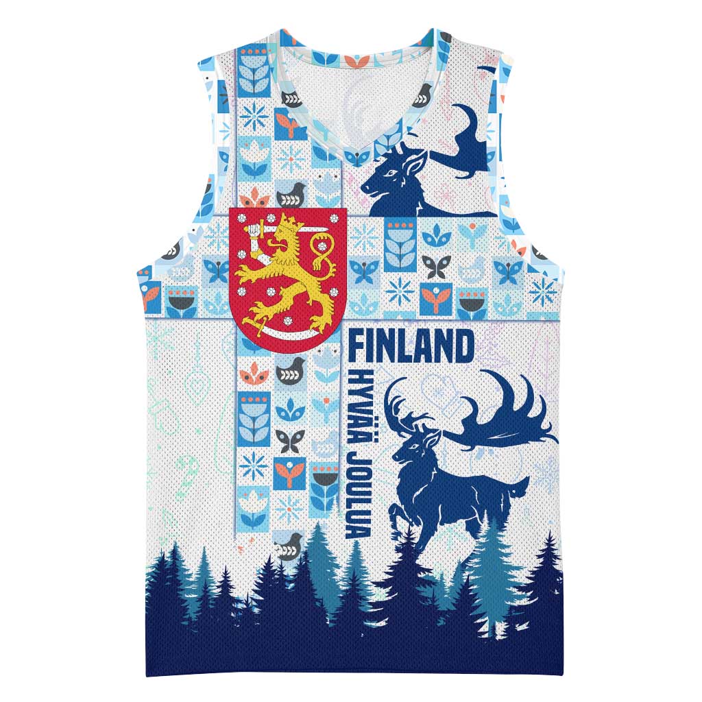 Finland Christmas Basketball Jersey with Reindeer Forest Crest and Nordic Pattern Design - Wonder Print Shop