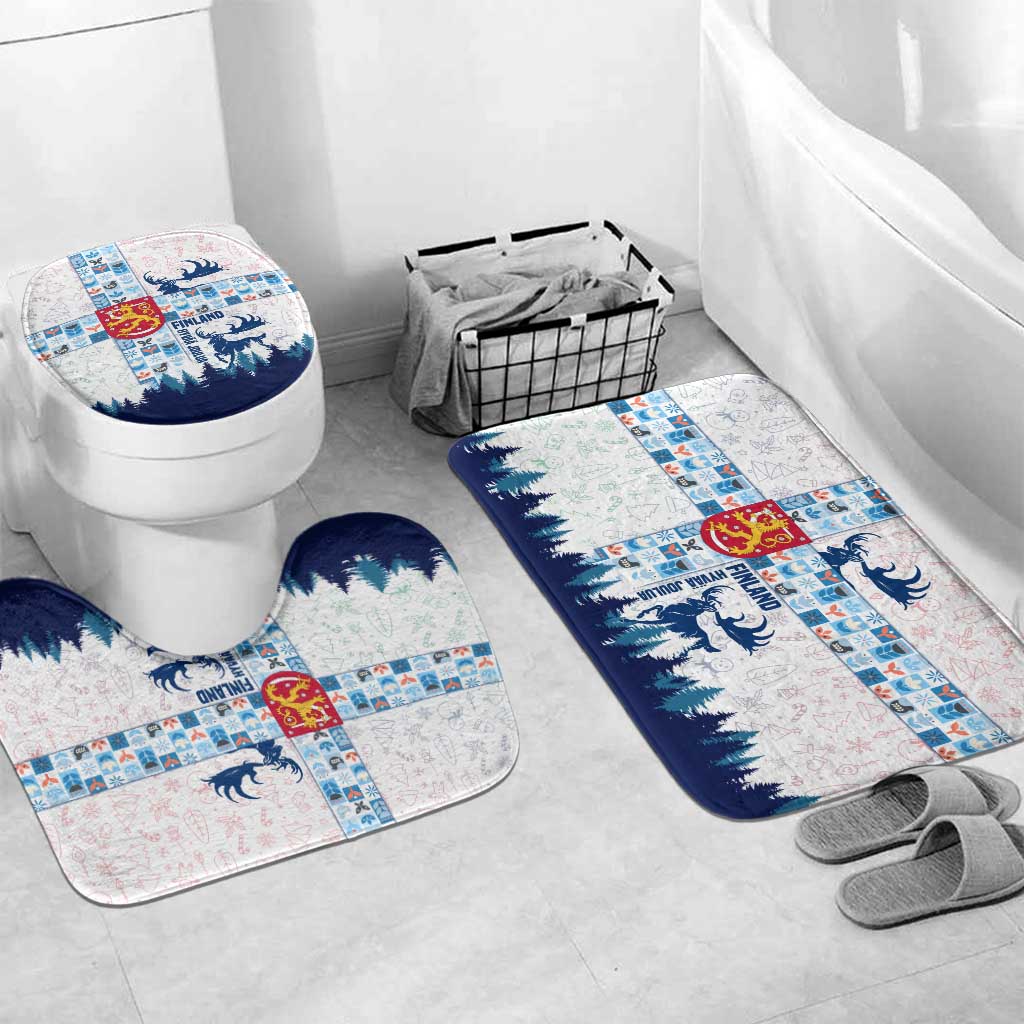 Finland Christmas Bathroom Set with Reindeer Forest Crest and Nordic Pattern Design - Wonder Print Shop