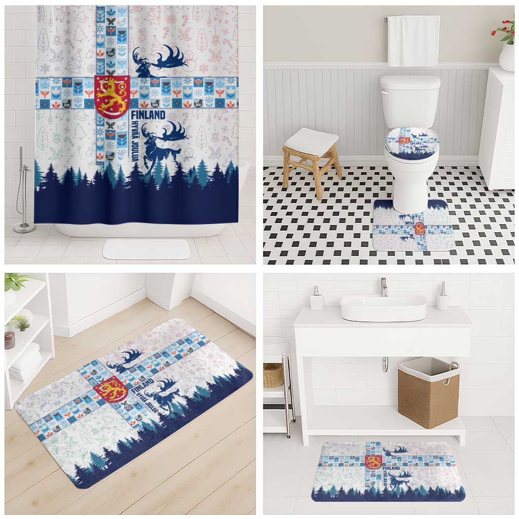 Finland Christmas Bathroom Set with Reindeer Forest Crest and Nordic Pattern Design - Wonder Print Shop