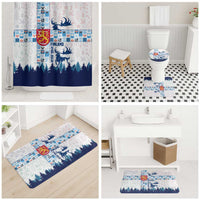 Finland Christmas Bathroom Set with Reindeer Forest Crest and Nordic Pattern Design - Wonder Print Shop