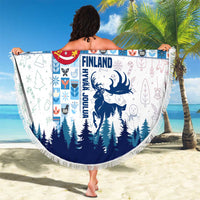 Finland Christmas Beach Blanket with Reindeer Forest Crest and Nordic Pattern Design - Wonder Print Shop