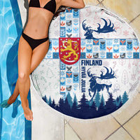 Finland Christmas Beach Blanket with Reindeer Forest Crest and Nordic Pattern Design - Wonder Print Shop