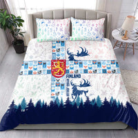 Finland Christmas Bedding Set with Reindeer Forest Crest and Nordic Pattern Design - Wonder Print Shop