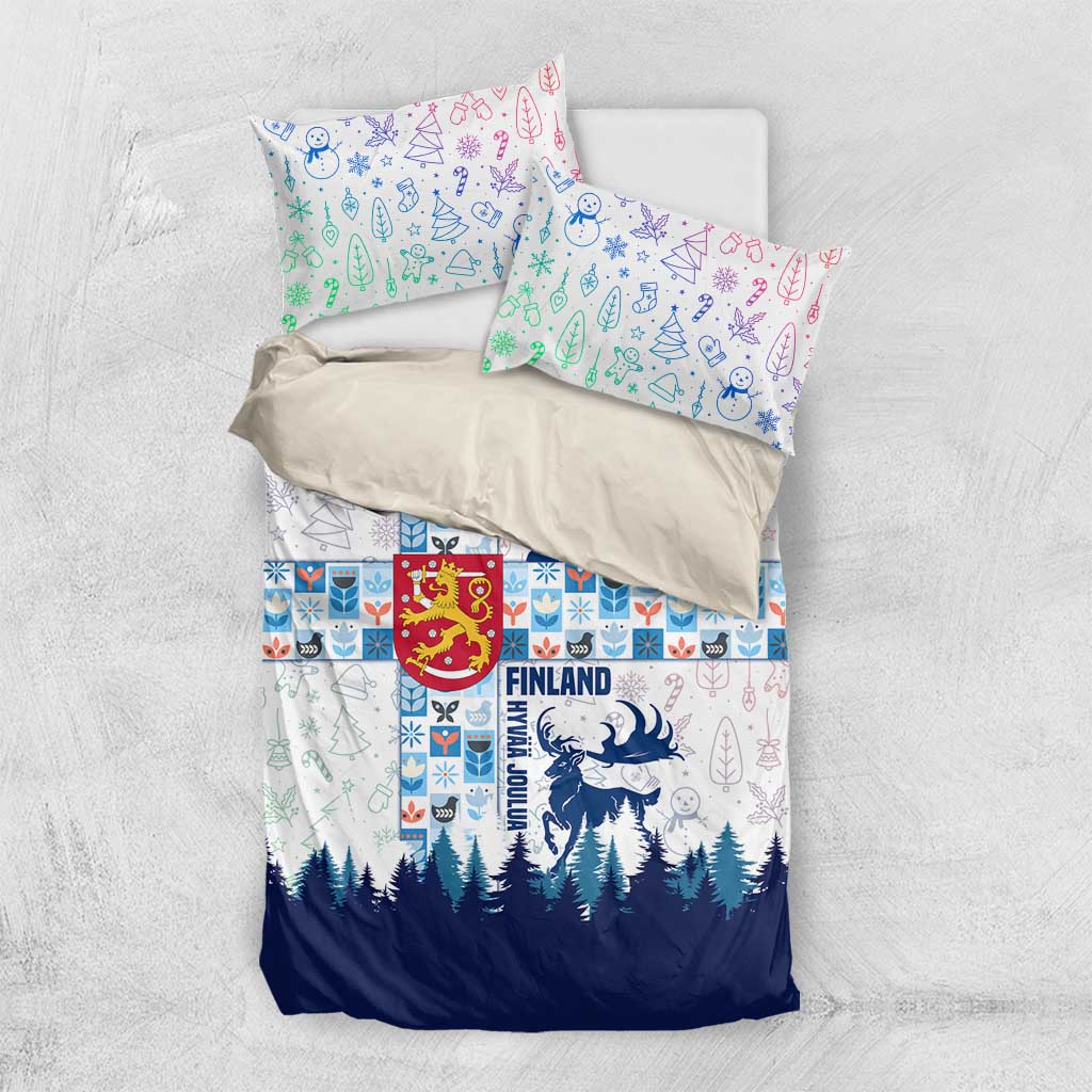 Finland Christmas Bedding Set with Reindeer Forest Crest and Nordic Pattern Design - Wonder Print Shop