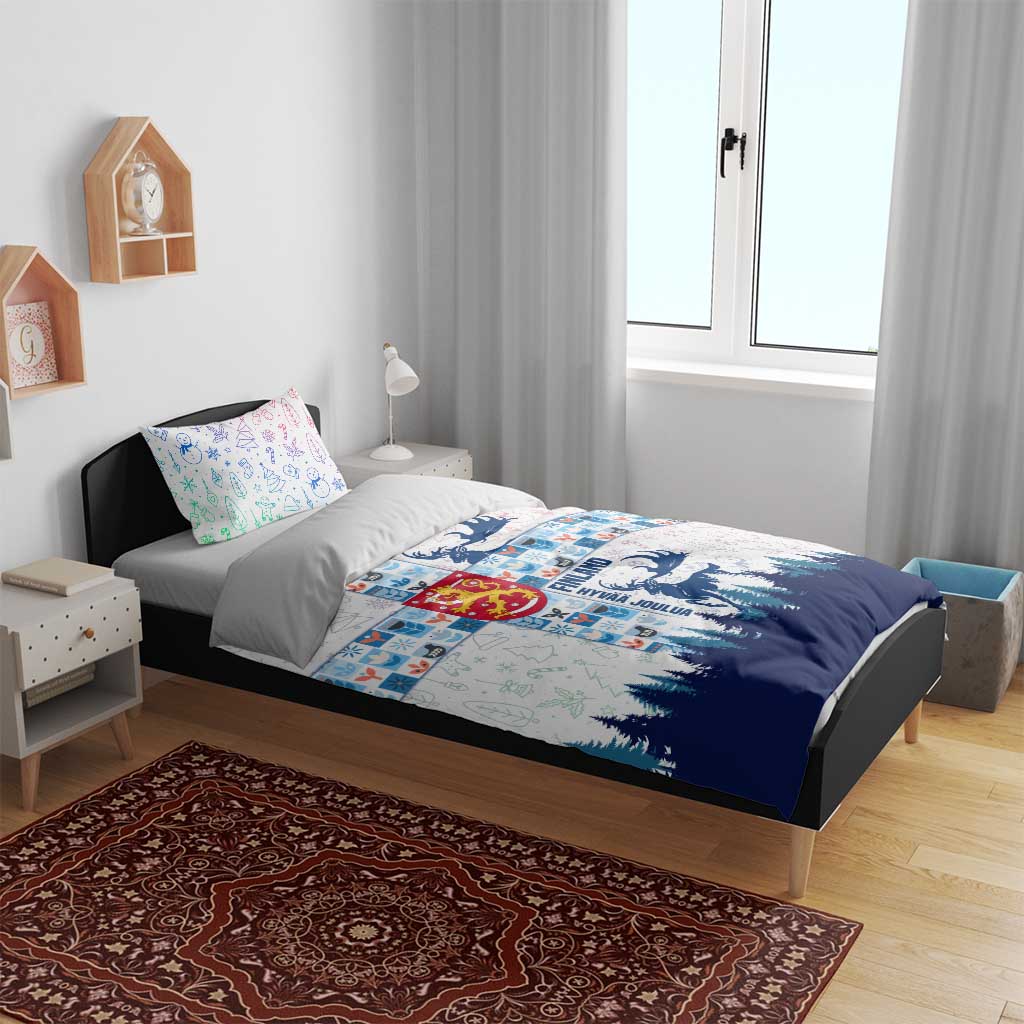Finland Christmas Bedding Set with Reindeer Forest Crest and Nordic Pattern Design - Wonder Print Shop