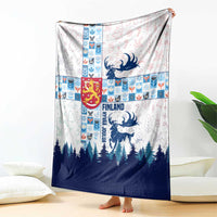 Finland Christmas Blanket with Reindeer Forest Crest and Nordic Pattern Design - Wonder Print Shop