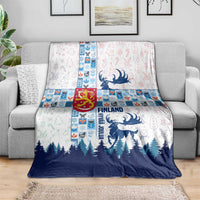 Finland Christmas Blanket with Reindeer Forest Crest and Nordic Pattern Design - Wonder Print Shop