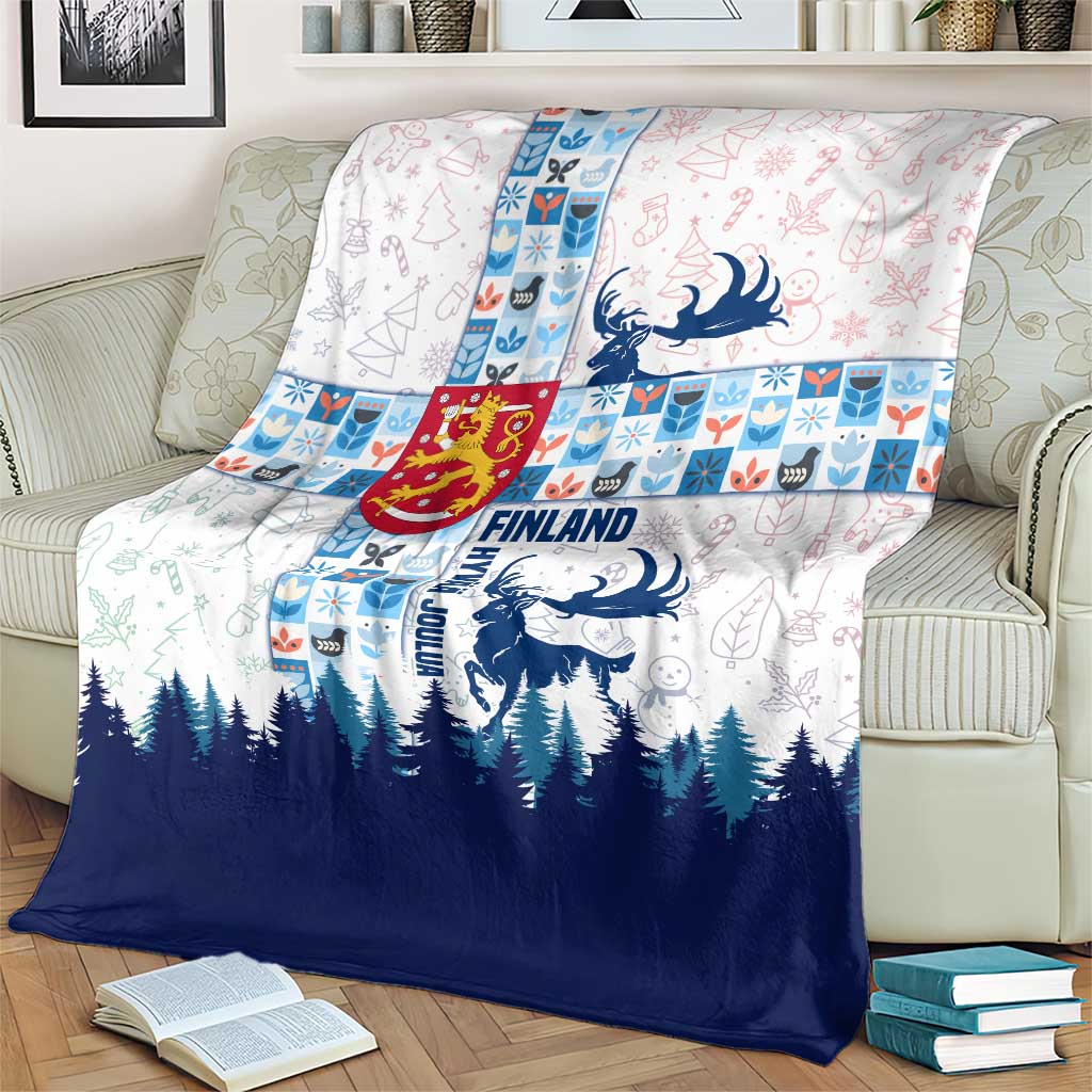 Finland Christmas Blanket with Reindeer Forest Crest and Nordic Pattern Design - Wonder Print Shop