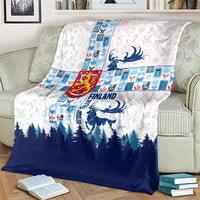 Finland Christmas Blanket with Reindeer Forest Crest and Nordic Pattern Design - Wonder Print Shop