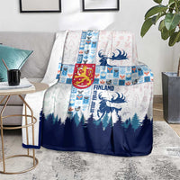 Finland Christmas Blanket with Reindeer Forest Crest and Nordic Pattern Design - Wonder Print Shop