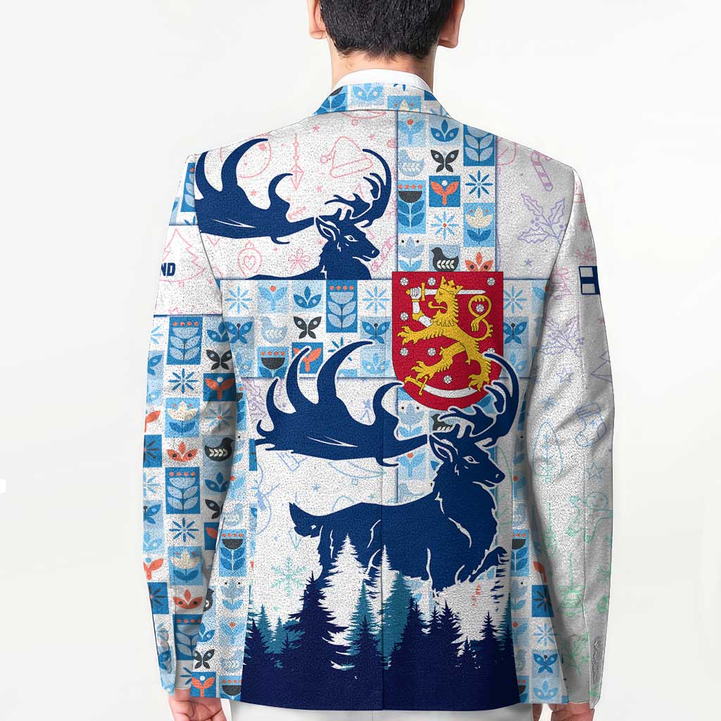 Finland Christmas Blazer with Reindeer Forest Crest and Nordic Pattern Design - Wonder Print Shop