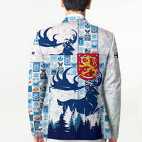Finland Christmas Blazer with Reindeer Forest Crest and Nordic Pattern Design - Wonder Print Shop