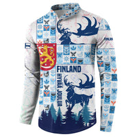 Finland Christmas Button Sweatshirt with Reindeer Forest Crest and Nordic Pattern Design - Wonder Print Shop