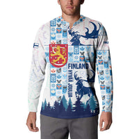 Finland Christmas Button Sweatshirt with Reindeer Forest Crest and Nordic Pattern Design - Wonder Print Shop