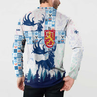 Finland Christmas Button Sweatshirt with Reindeer Forest Crest and Nordic Pattern Design - Wonder Print Shop