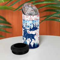 Finland Christmas 4 in 1 Can Cooler Tumbler with Reindeer Forest Crest and Nordic Pattern Design - Wonder Print Shop