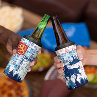 Finland Christmas 4 in 1 Can Cooler Tumbler with Reindeer Forest Crest and Nordic Pattern Design - Wonder Print Shop