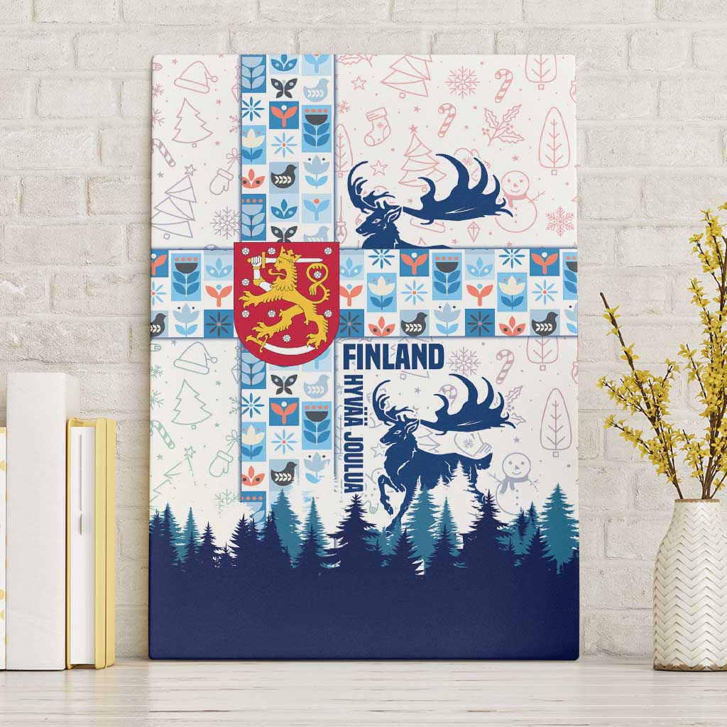 Finland Christmas Canvas Wall Art with Reindeer Forest Crest and Nordic Pattern Design - Wonder Print Shop