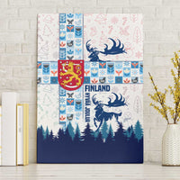 Finland Christmas Canvas Wall Art with Reindeer Forest Crest and Nordic Pattern Design - Wonder Print Shop