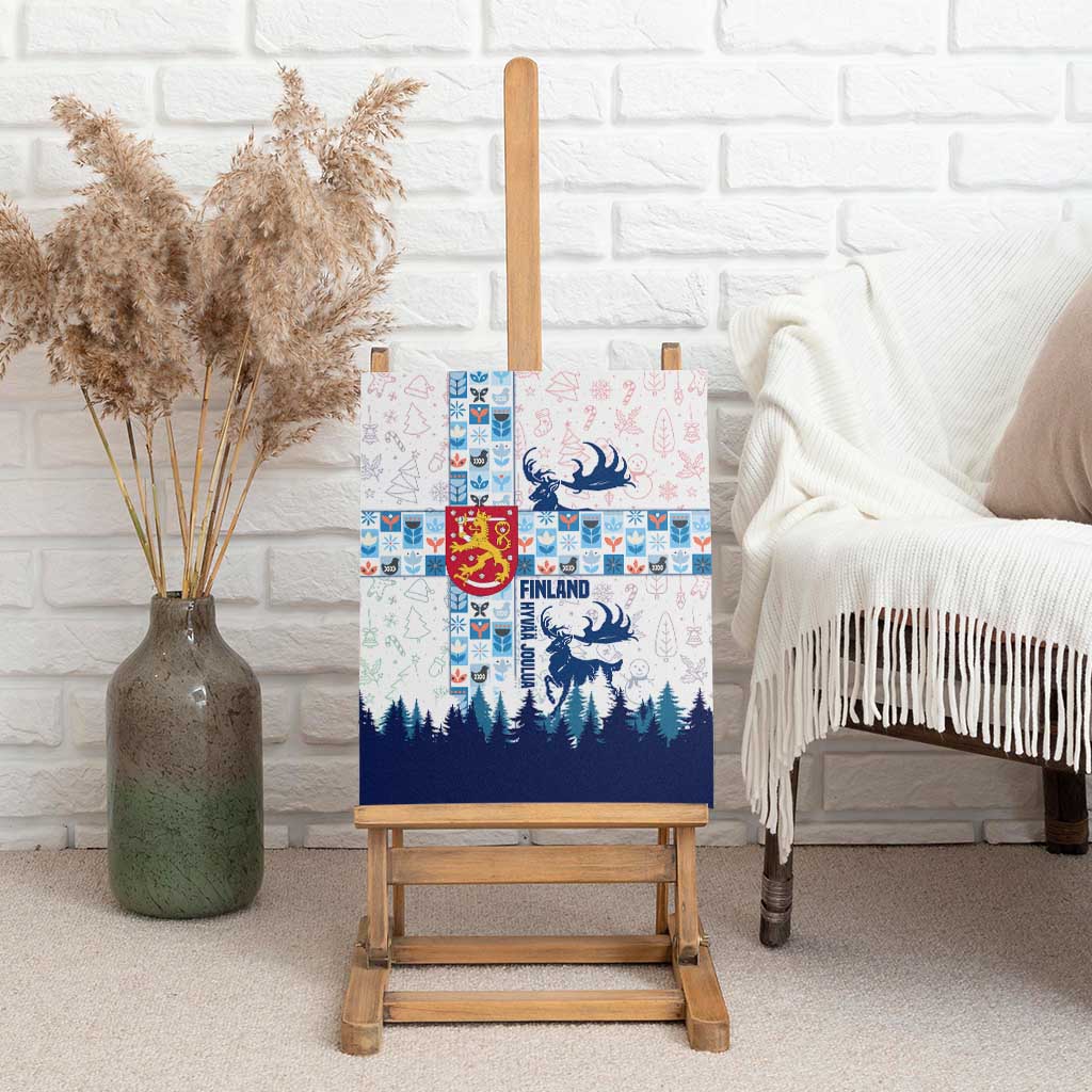 Finland Christmas Canvas Wall Art with Reindeer Forest Crest and Nordic Pattern Design - Wonder Print Shop