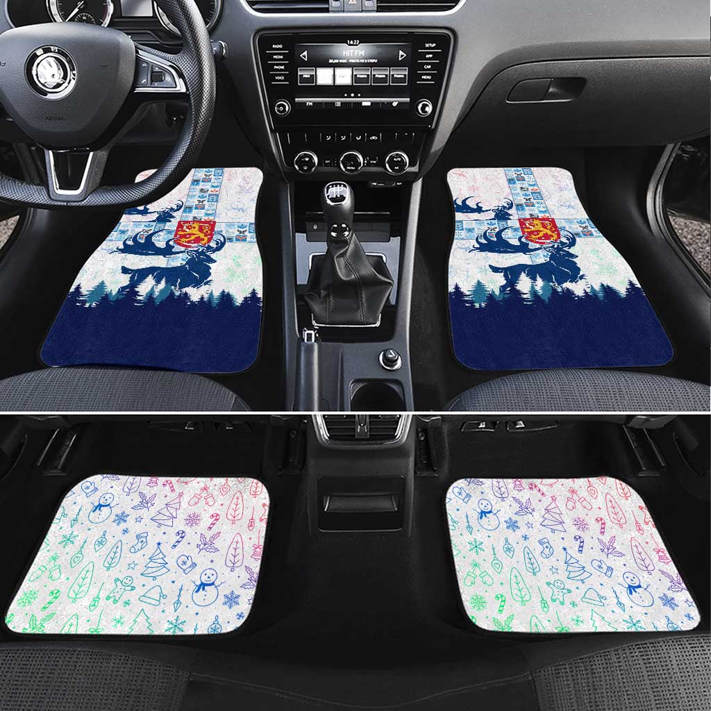 Finland Christmas Car Mats with Reindeer Forest Crest and Nordic Pattern Design - Wonder Print Shop