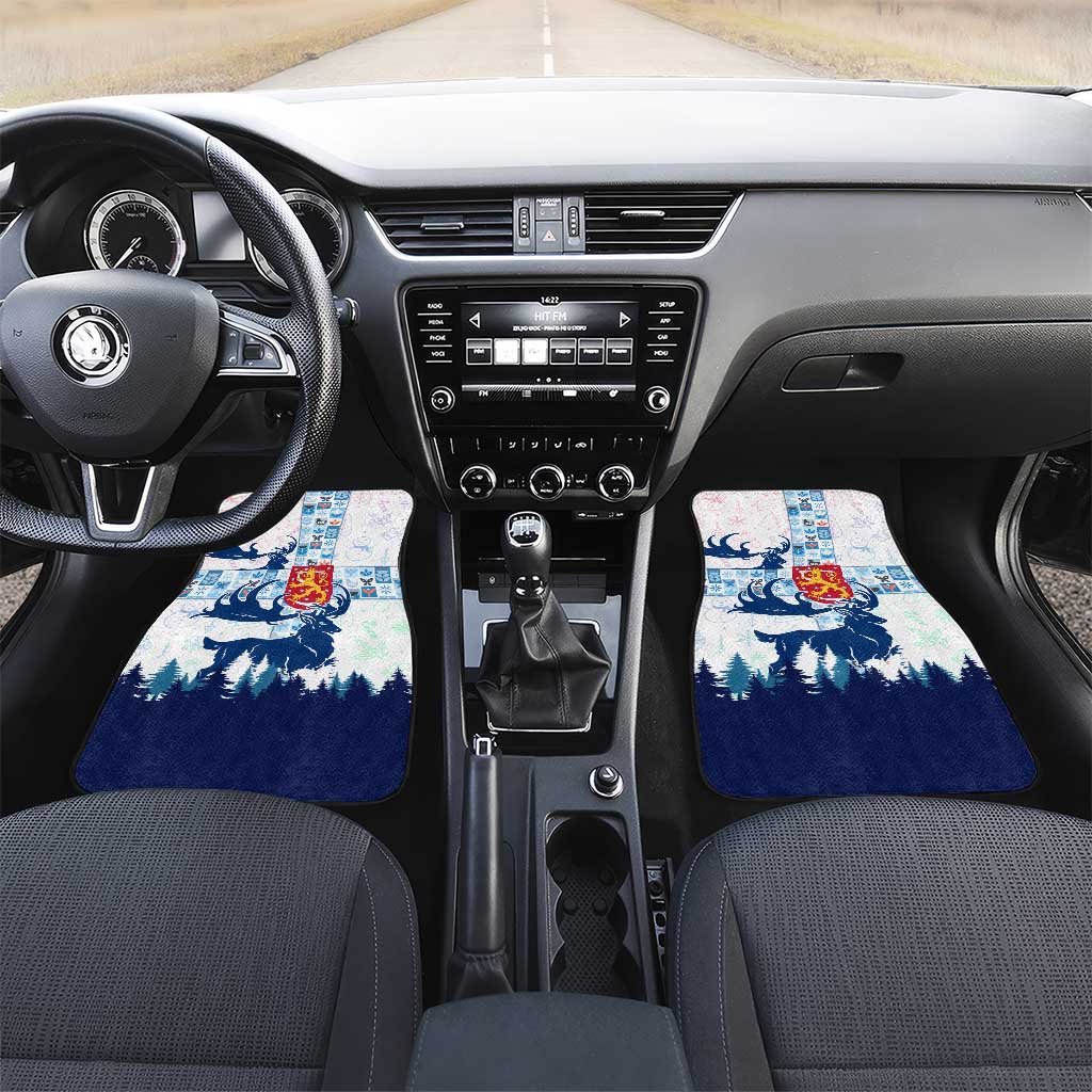 Finland Christmas Car Mats with Reindeer Forest Crest and Nordic Pattern Design - Wonder Print Shop