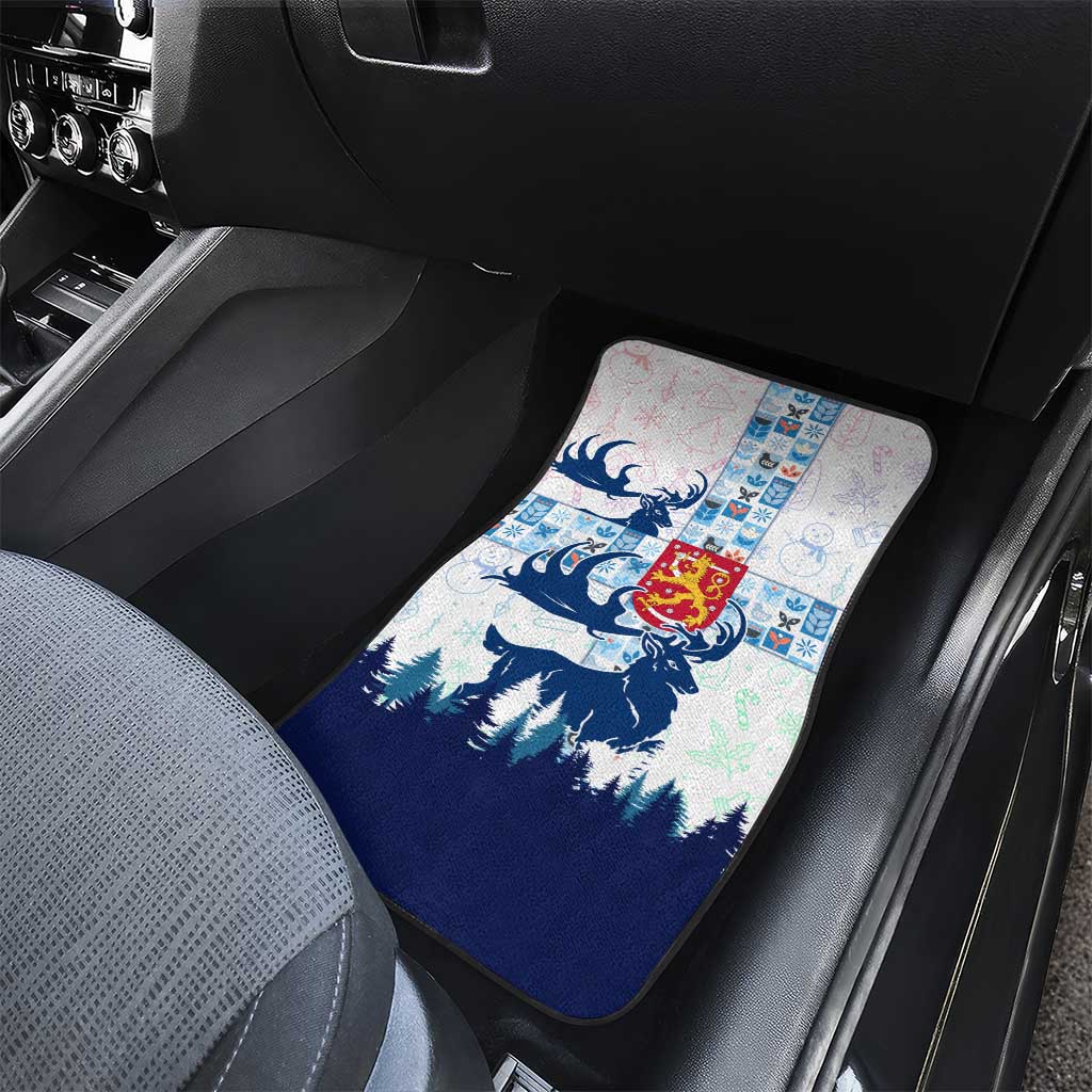 Finland Christmas Car Mats with Reindeer Forest Crest and Nordic Pattern Design - Wonder Print Shop