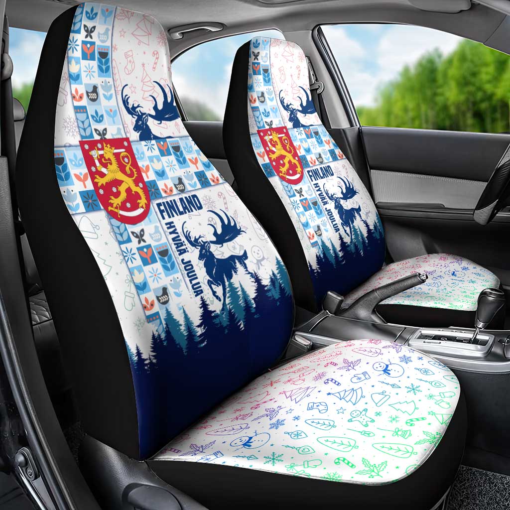 Finland Christmas Car Seat Cover with Reindeer Forest Crest and Nordic Pattern Design - Wonder Print Shop